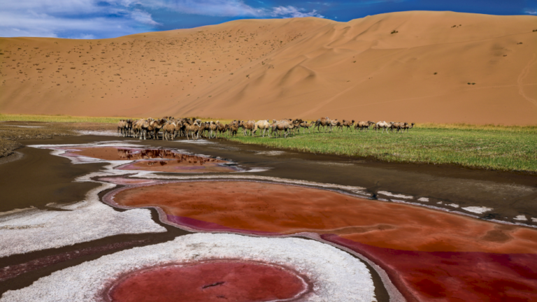 Danau dan bukit pasir di Gurun Badain Jaran yang terdaftar di UNESCO